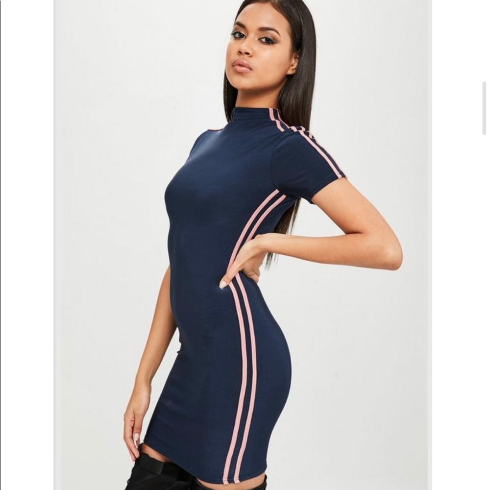 Missguided navy dress with pink stripes
